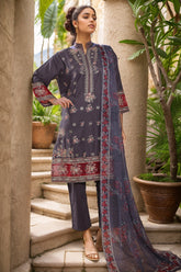 Bin Saeed Stitched 3 Piece Plain Lawn Vol-01 Collection'2025-LF-2273-Grey